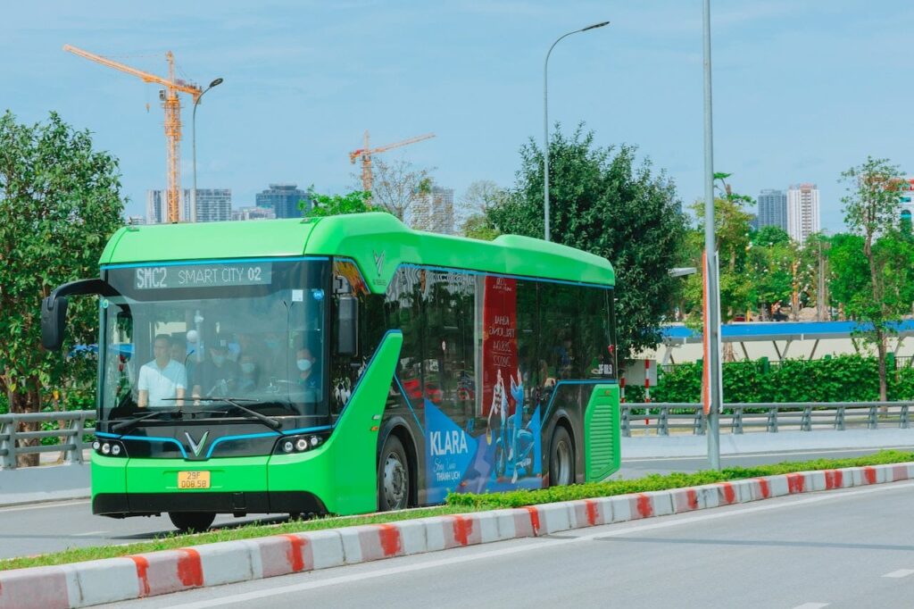 electric bus in the road